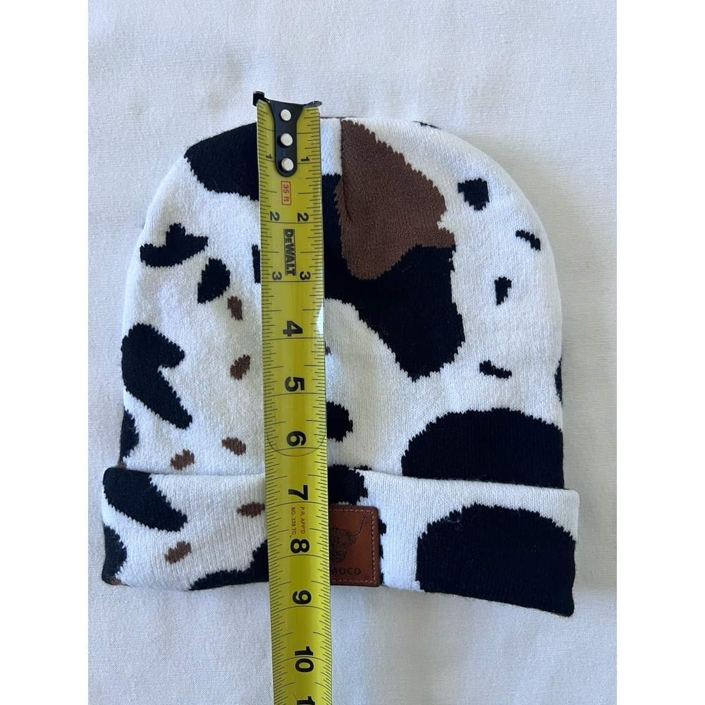 BOMOCO Cow Animal Print Knit Beanie Hat in White, Black, And Brown - Picture 6 of 6
